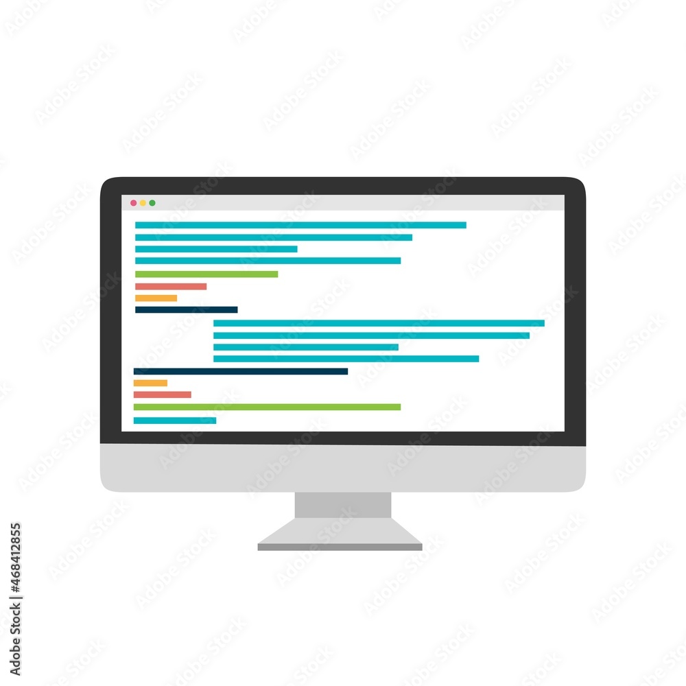 Computer with code on the screen on blue background. Coding Computer with code on the screen on blue background. Coding