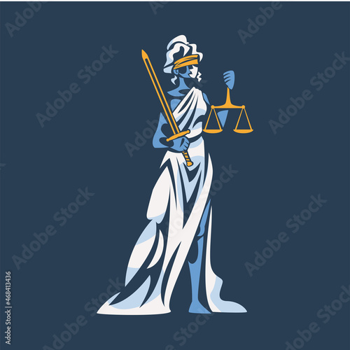 Themis as Ancient Greek Goddess and Lady Justice with Blindfold Holding Scales and Sword Vector Illustration