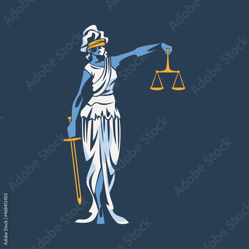 Themis as Ancient Greek Goddess and Lady Justice with Blindfold Holding Scales and Sword Vector Illustration