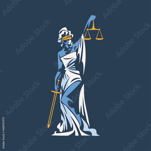Themis as Ancient Greek Goddess and Lady Justice with Blindfold Holding Scales and Sword Vector Illustration