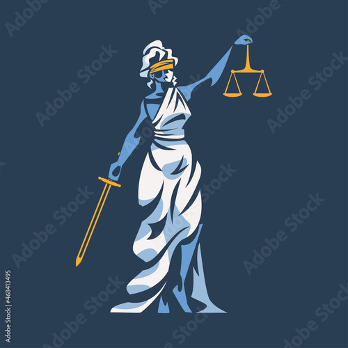 Themis as Ancient Greek Goddess and Lady Justice with Blindfold Holding Scales and Sword Vector Illustration
