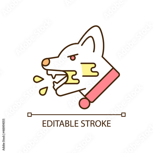 Rabies RGB color icon. Viral pet disease. Virus transmitted through bite. Dangerous fatal illness. Animal infection. Isolated vector illustration. Simple filled line drawing. Editable stroke