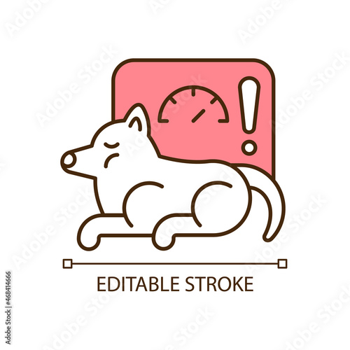 Obesity RGB color icon. Body fat excessive amount. Pet disease. Overweight illness. Overfeeding and activity lack problems. Isolated vector illustration. Simple filled line drawing. Editable stroke