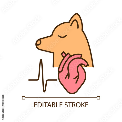 Pet heart disease RGB color icon. Cardiovascular pet diseases. Pumping blood trouble. Artery system problems. Heart failure. Isolated vector illustration. Simple filled line drawing. Editable stroke