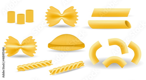 realistic macaroni kind set pasta assortment, italian pasta dry macaroni. eps format