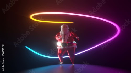 Red Hot glossy Christmas Santa Claus Dancing.  Neon light looping