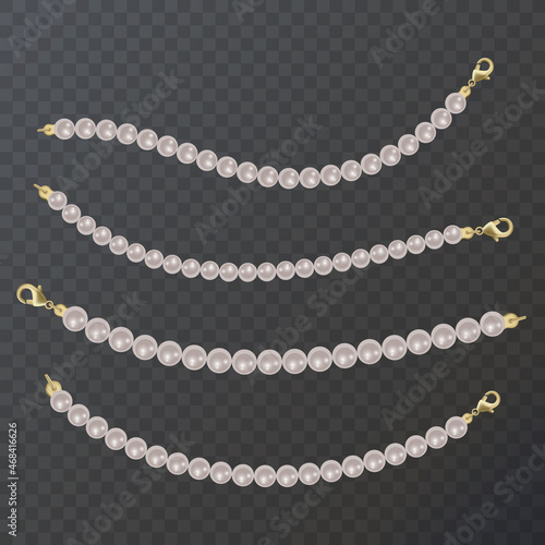Realistic pearl bead chain. pearl necklace on dark background