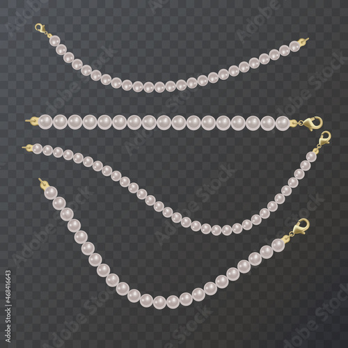 Realistic pearl bead chain. pearl necklace on dark background
