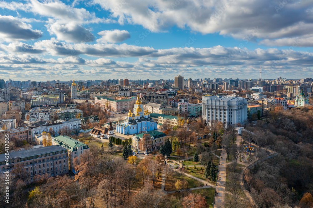 Aerial view of downtown Kyiv, Ukraine.
