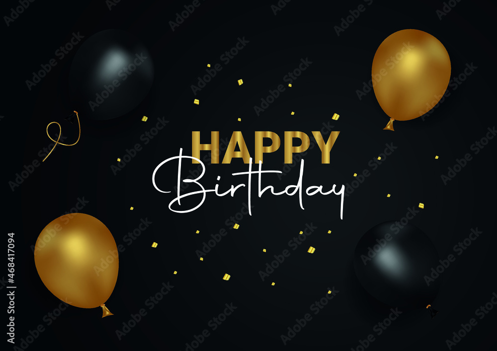 Naklejka premium Happy birthday background illustration with golden balloons on a dark background