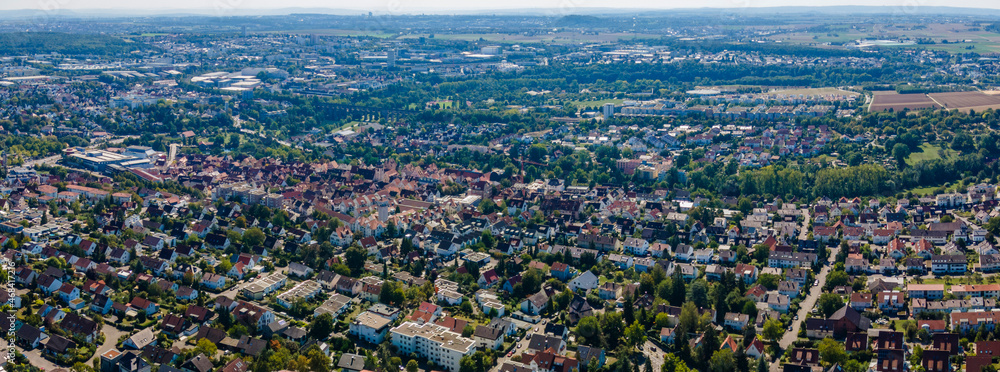 Aerial  wide view of the city Bietigheim-Bissingen in Germany.  On a sunny day in summer.