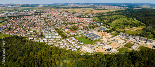Aerial wide view of the city Neuhausen auf den Fildern in Germany. On a sunny day in summer. 