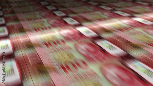 New Zealand Dollar money sheet printing. NZD banknotes loop print. Seamless and looped background concept of finance, economy crisis, inflation and business.