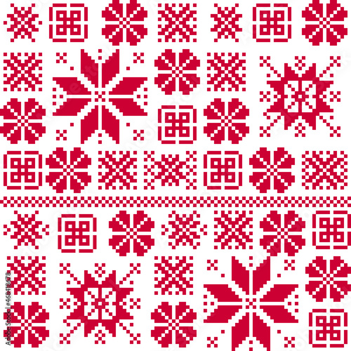 Finnish seamless patterns. Red christmas print for clothes.