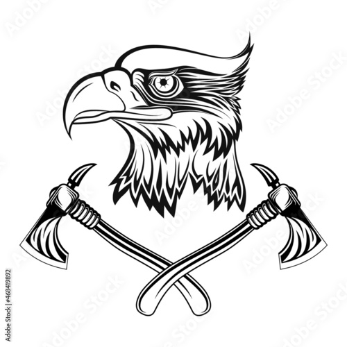 The symbol is the coat of arms of the Indians with the symbol of an Eagle and a tomahawk in a vector in monochrome on a white background