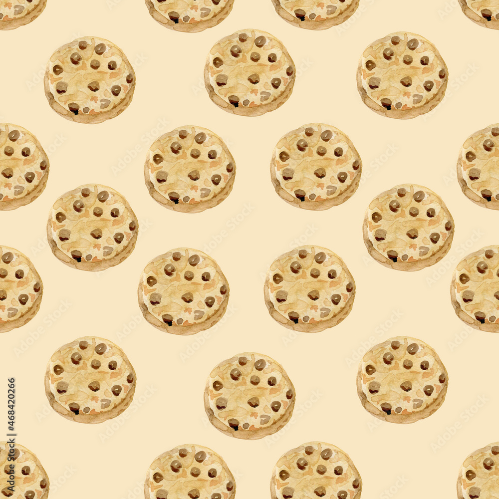 Seamless Pattern American Chocolate Drop Cookies Suitable for Fabric for Napkin Tablecloth Oilcloths in the Kitchen Seamless Pattern American Chocolate Drop Cookies Suitable for Fabric for Napkin Tablecloth Oilcloths in the Kitchen