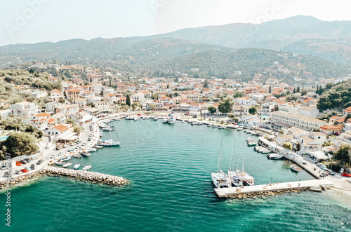 Drone photo in Kassiopi Harbor, Corfu, Greece