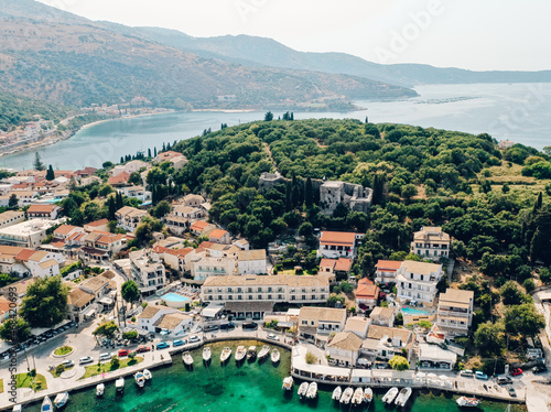 Drone photo in Kassiopi Harbor, Corfu, Greece photo