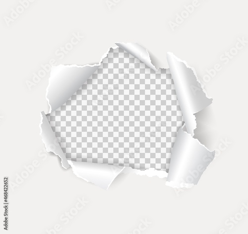 Rip open paper holes with torn edges, hole in wall. Realistic white page sheet with round crack or burst on transparent background vector. Damaged gap with teared and ragged borders