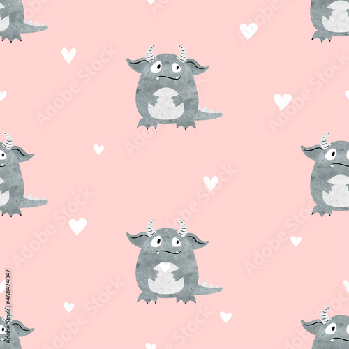 Seamless cute cartoon monst...