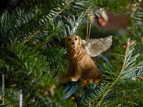 Christmas ornament with dog with angel wings