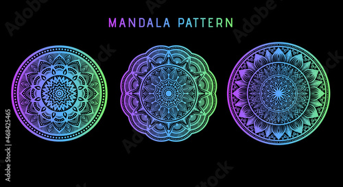 mandala pattern petal flower of mandala with multi color, Vector floral mandala relaxation patterns unique design with black background, Hand drawn pattern.
