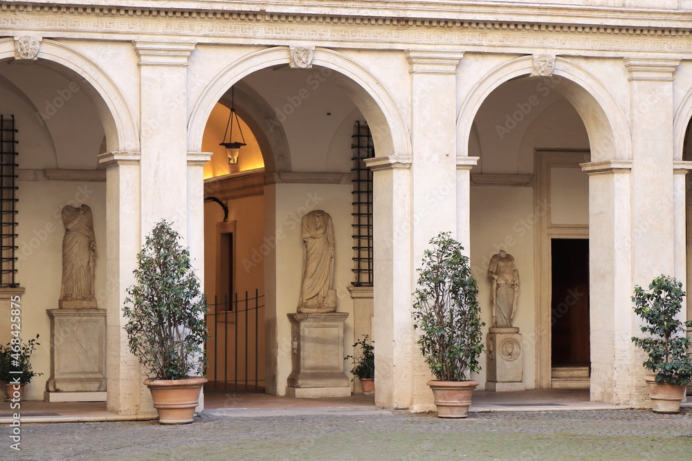 Palazzo Altemps Courtyard View with Ancient Statues in Rome, Italy