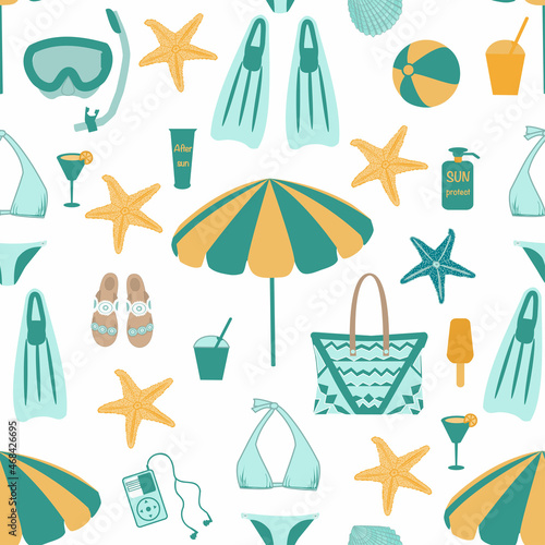 vector seamless pattern with beach accessories