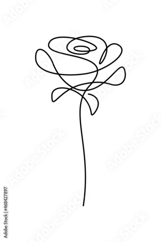 Flower in continuous line art drawing style. Rose flower minimalist black linear design isolated on white background. Vector illustration