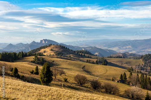Carpathian Mountains. Colorful autumn panorama of Pieniny Mountains near Szczawnica, Poland.