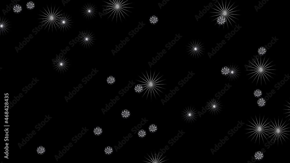 Snowfall animation. Silver snowflakes and lights fall from above on a black and green background. 