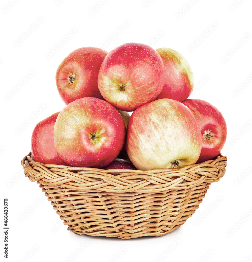 Red apple basket isolated on a white background Red apple basket isolated on a white background