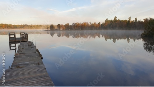 Beautiful Morning at the foggy lake