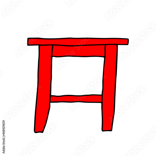 Red Vector outline illustration of a wooden stool isolated on a white background