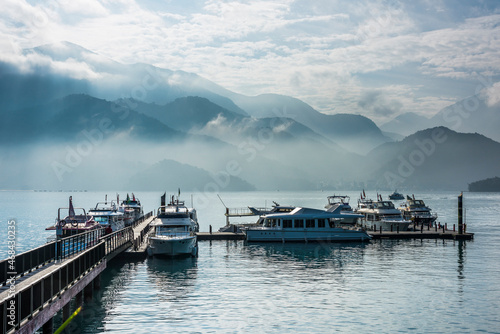 The scenery of Sun Moon Lake in the morning, a famous attraction in Taiwan, Asia.