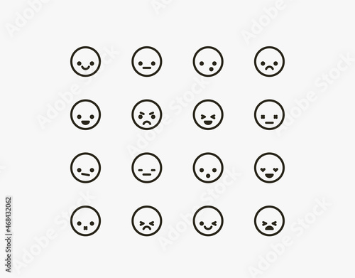 Big set of emoticon smile icons. Cartoon emoji set. Vector emoticon set. Isolated flat emoji for communication and web. Collection of faces with a smile for UI and web design. Linear vector icons