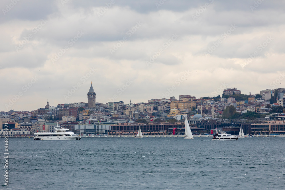 istanbul, turkey, october 29, 2021: the 2nd stage of the presidental international yacht race has been completed in istanbul's bosphorus strait