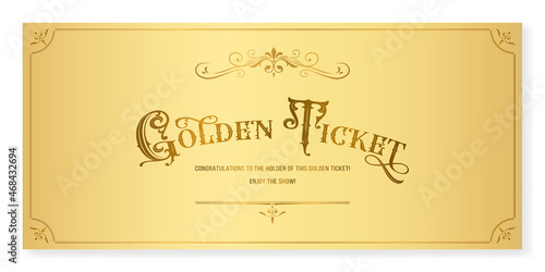 Golden ticket in vintage style. Vector premium ticket template in classic style for any event. Can be used for web and print.