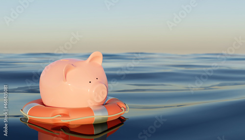 Pig piggy bank in the lifebuoy