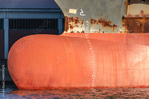 bulbous bow of an oceangoing freighter