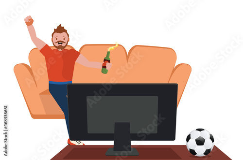Man watch soccer on TV