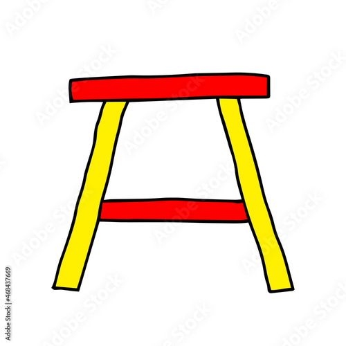 Red and yellow Vector outline illustration of a wooden stool isolated on a white background