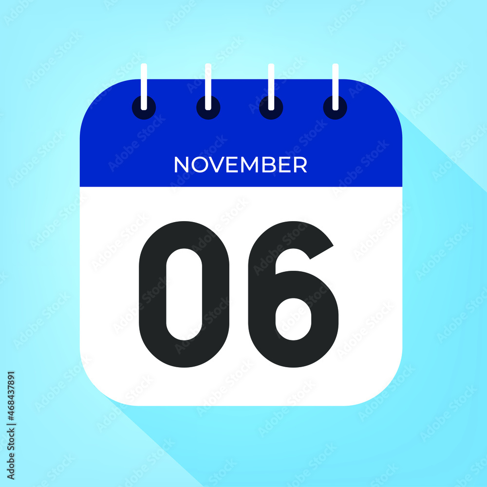 November day 6. Number six on a white paper with dark blue color border on a clear blue background vector. November day 6. Number six on a white paper with dark blue color border on a clear blue background vector.