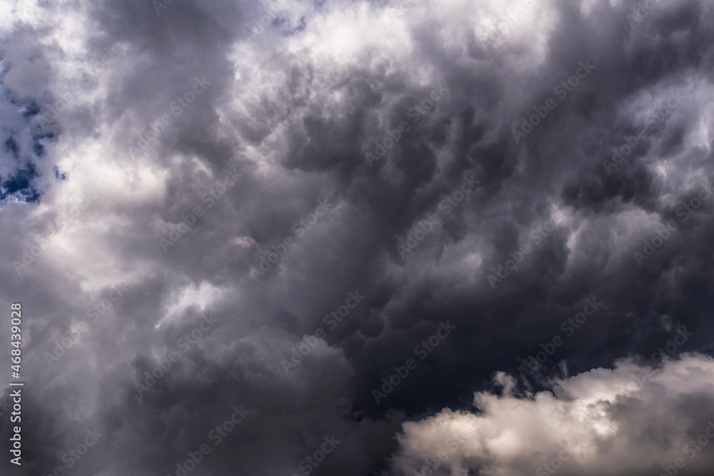Storm sky, epic dark grey blue rainy clouds abstract background texture, thunderstorm	

