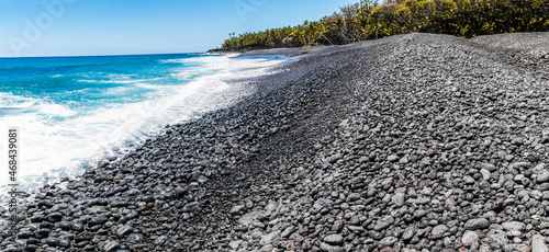Fotografija Palm Tree Lined Pohoiki Black Sand Beach, Isaac Hale Beach Park, Hawaii Island,