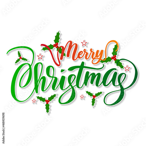 Merry Christmas Typography With Cherry Vector - Christmas caligrapy photo