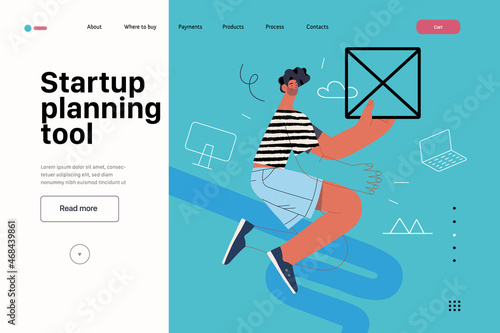 Startup illustration, website landing template. Concept of building new business