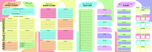weekly planer, monthly planer, budget planer, food planer, to do planer