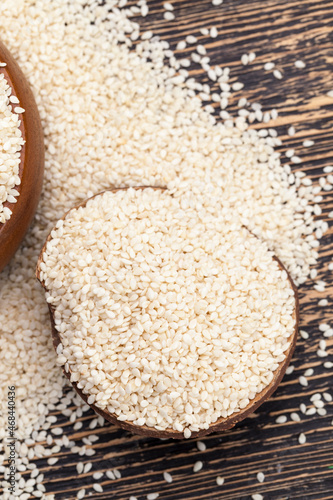 white sesame seeds on a wooden table