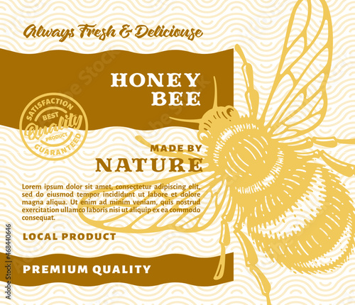Local Honey Bee Label Template. Abstract Vector Packaging Design Layout.